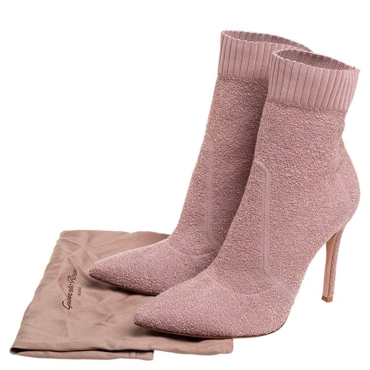 Pre Owned Gianvito Rossi Pink Fabric Fiona Pointed Toe Ankle Boots Size 41