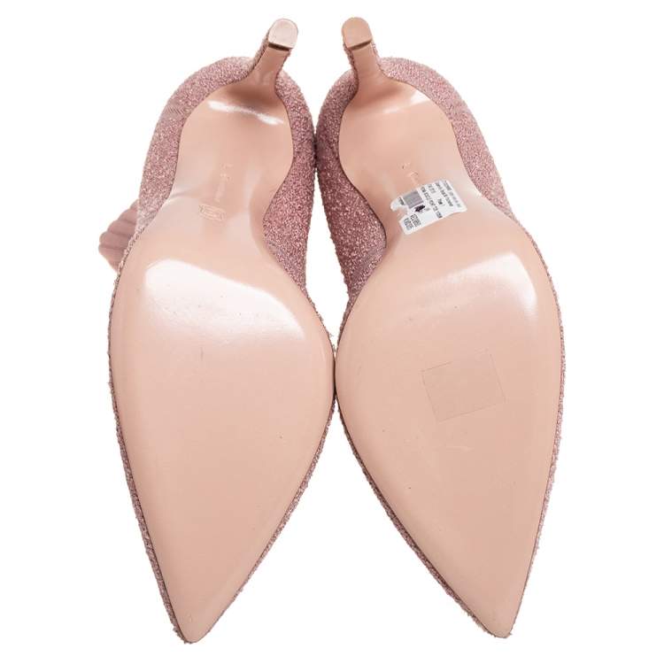 Pre Owned Gianvito Rossi Pink Fabric Fiona Pointed Toe Ankle Boots Size 41