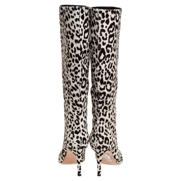 Pre Owned Gianvito Rossi White/Brown Calf Hair Knee Length Boots Size 36