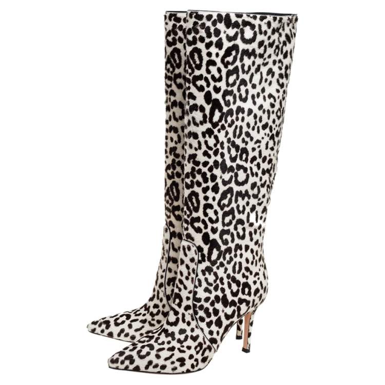Pre Owned Gianvito Rossi White/Brown Calf Hair Knee Length Boots Size 36
