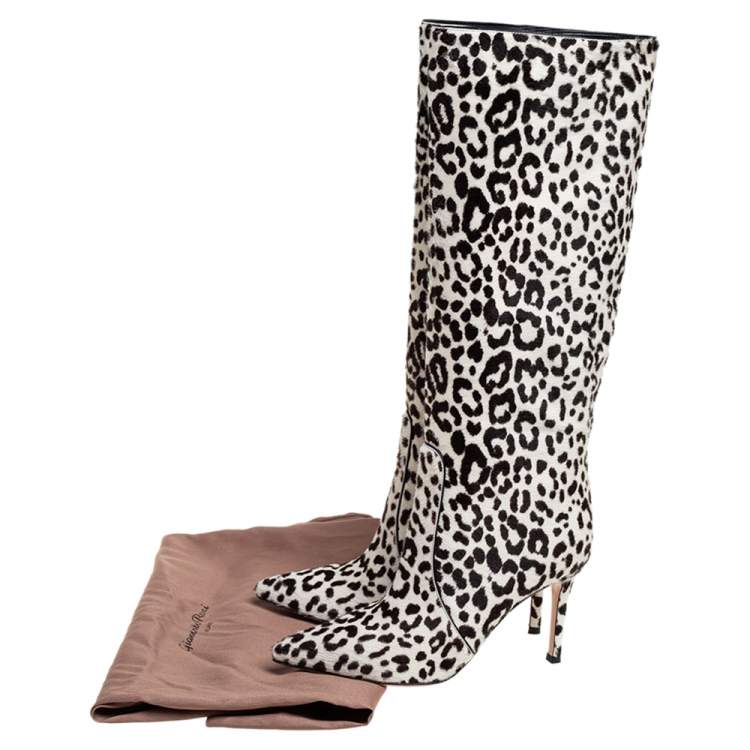 Pre Owned Gianvito Rossi White/Brown Calf Hair Knee Length Boots Size 36
