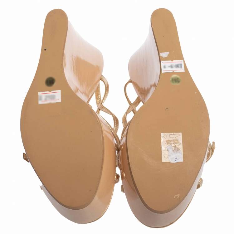 Pre Owned Gianvito Rossi Gold Leather Strappy Sandals Size 38.5