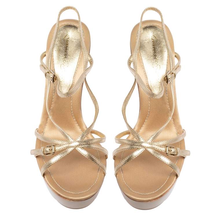 Pre Owned Gianvito Rossi Gold Leather Strappy Sandals Size 40