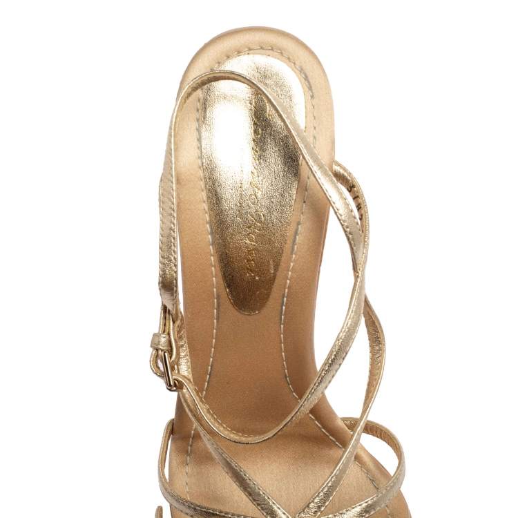 Pre Owned Gianvito Rossi Gold Leather Strappy Sandals Size 40