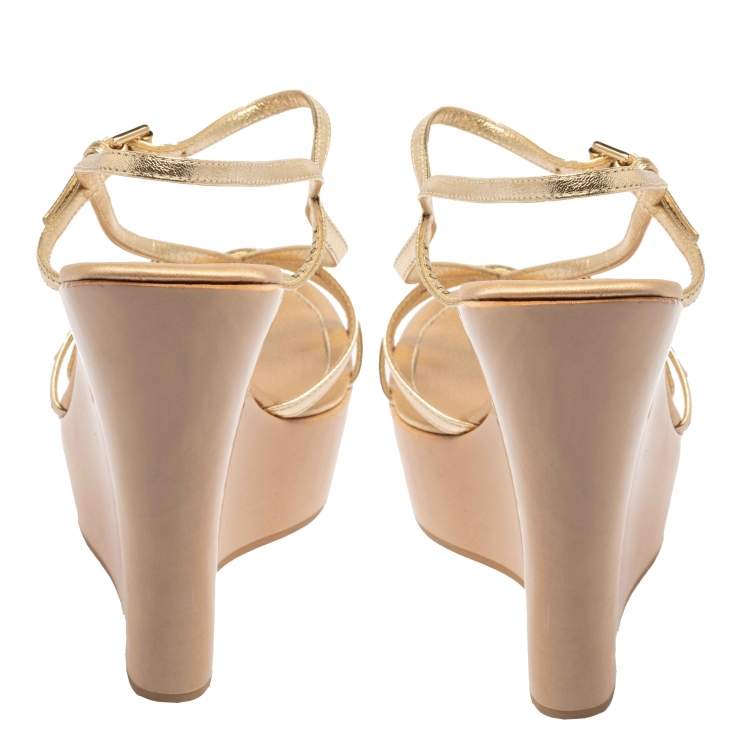 Pre Owned Gianvito Rossi Gold Leather Strappy Sandals Size 40