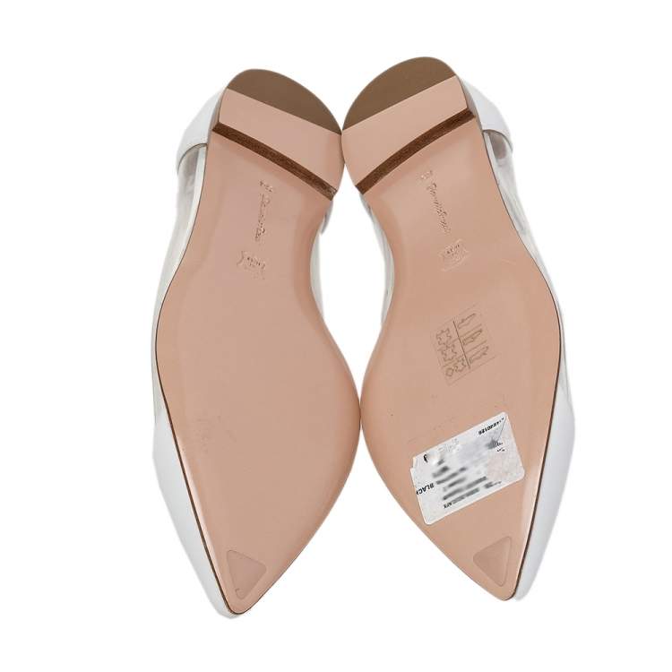 Pre Owned Gianvito Rossi White Leather And PVC Plexi Pointed Toe Ballet Flats Size 35