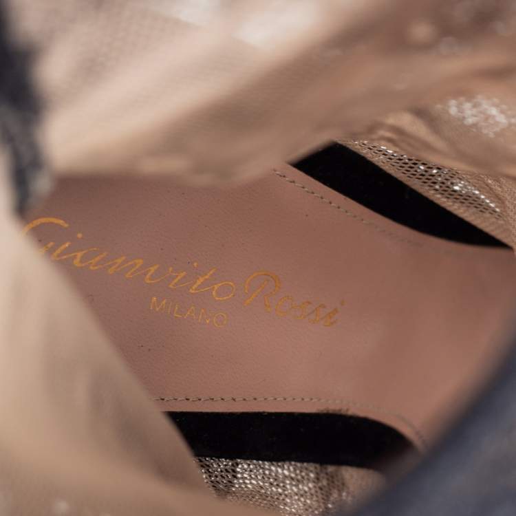 Pre Owned Gianvito Rossi Black Lace and Suede Missy Open Toe Ankle Boots Size Size 38.5