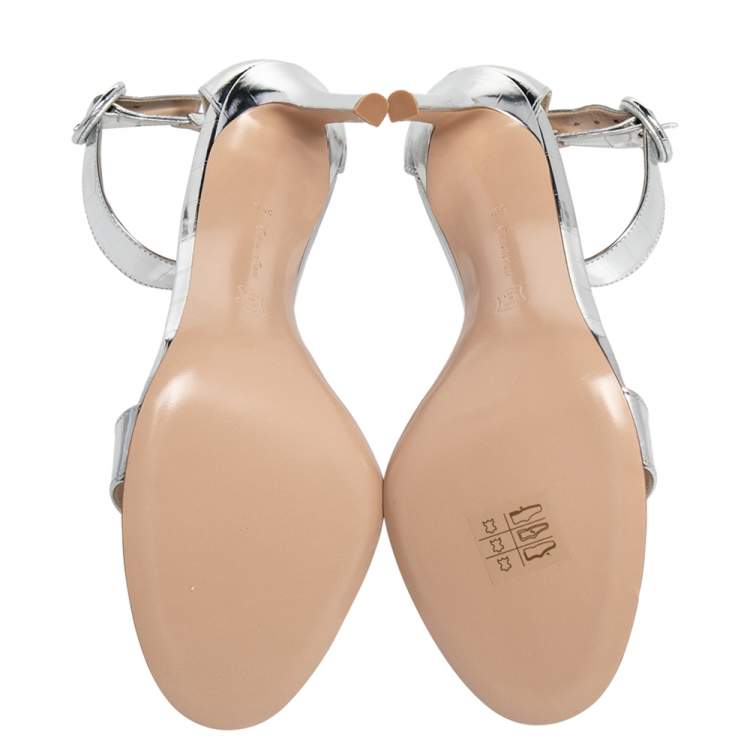 Pre Owned Gianvito Rossi Silver Croc Embossed Leather Portofino Sandals Size 39.5