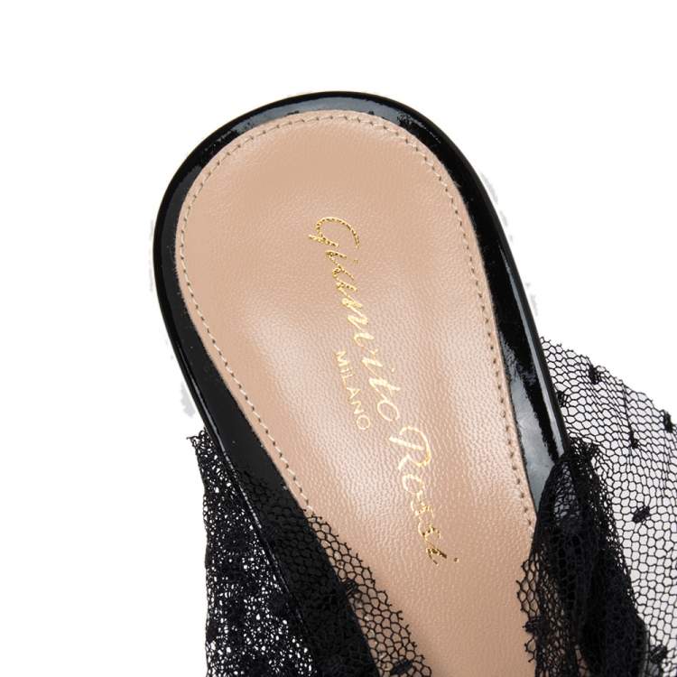 Pre Owned Gianvito Rossi Black Lace And Mesh Ofelia Mules Size 38.5