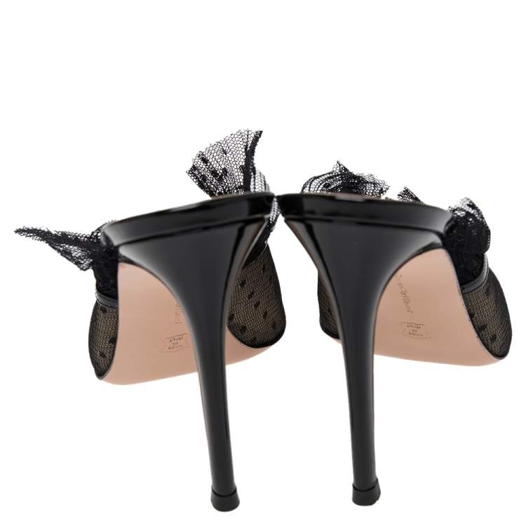 Pre Owned Gianvito Rossi Black Lace And Mesh Ofelia Mules Size 38.5