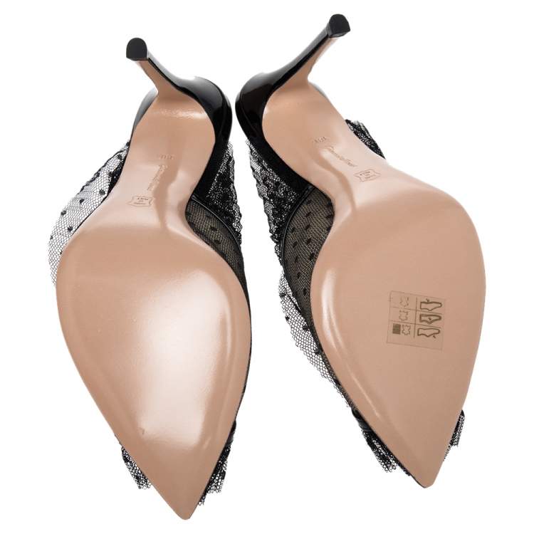 Pre Owned Gianvito Rossi Black Lace And Mesh Ofelia Mules Size 38.5