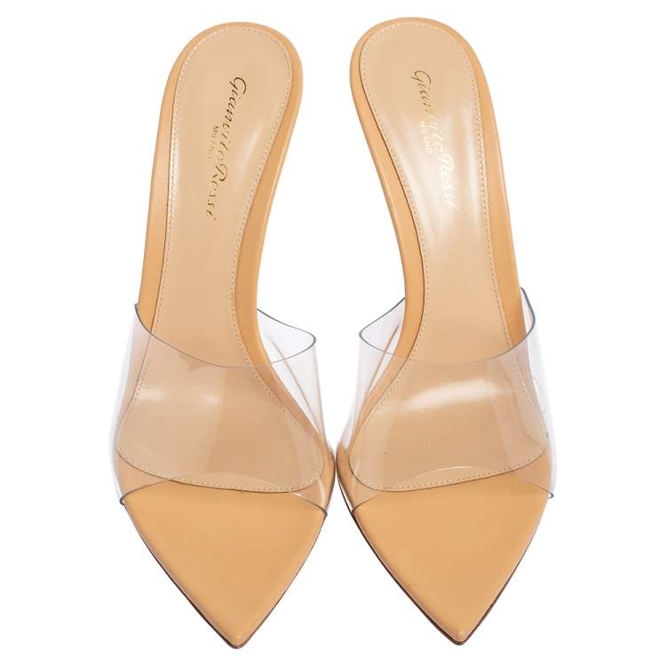 Pre Owned Gianvito Rossi Beige/Transparent PVC Alise Mules Size 39