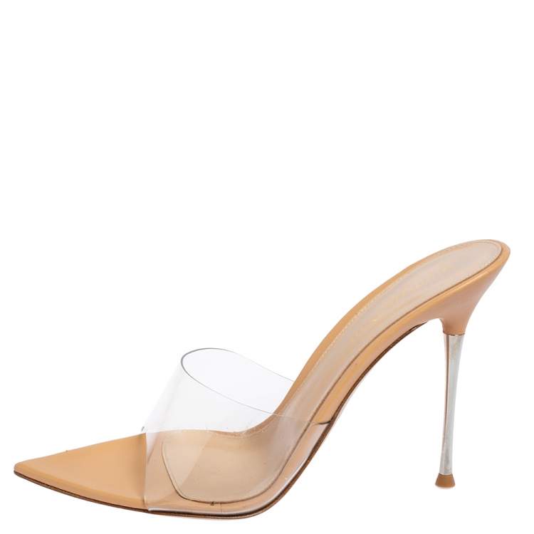 Pre Owned Gianvito Rossi Beige/Transparent PVC Alise Mules Size 39