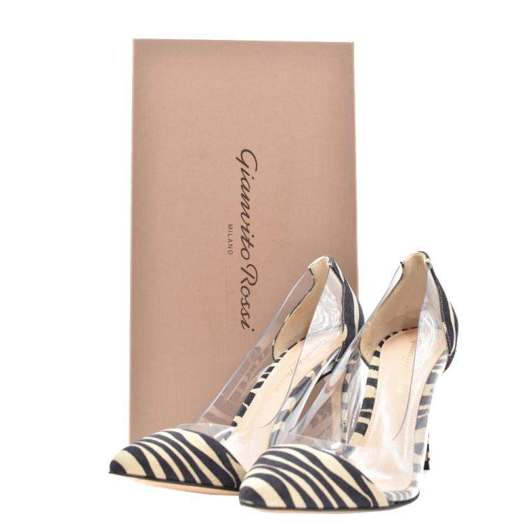 Pre Owned Gianvito Rossi Brown/Black Suede Plexi Pumps Size EU 36.5