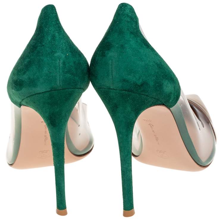 Pre Owned Gianvito Rossi Multicolor  Leather, Suede, And PVC Plexi Pumps Size 41.5