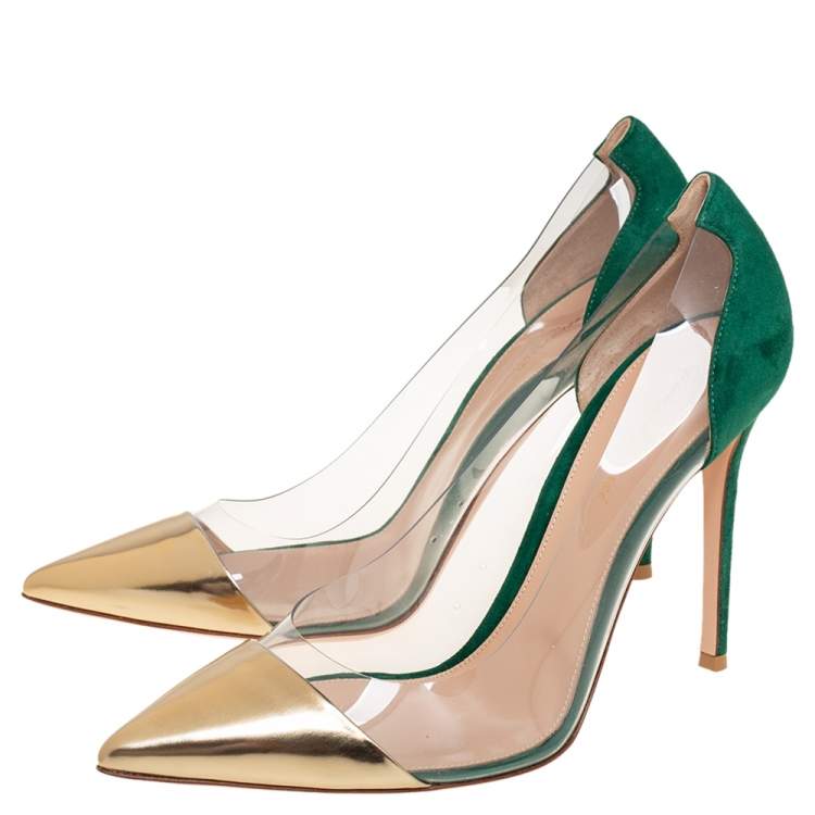 Pre Owned Gianvito Rossi Multicolor  Leather, Suede, And PVC Plexi Pumps Size 41.5