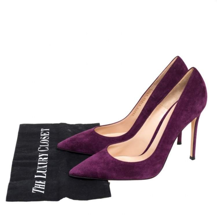 Pre Owned Gianvito Rossi Purple Suede Pointed Toe  Pumps Size 41.5