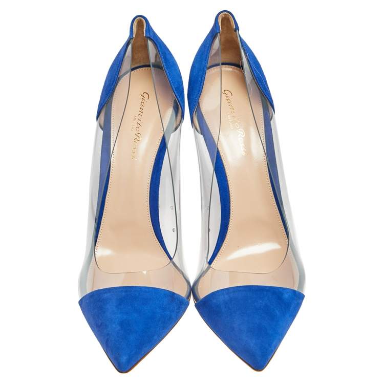 Pre Owned Gianvito Rossi Blue Suede And  PVC Plexi Pumps Size 41