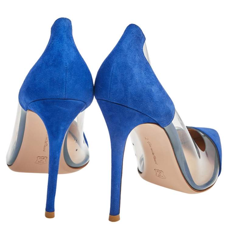 Pre Owned Gianvito Rossi Blue Suede And  PVC Plexi Pumps Size 41