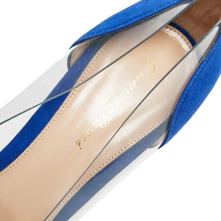 Pre Owned Gianvito Rossi Blue Suede And  PVC Plexi Pumps Size 41