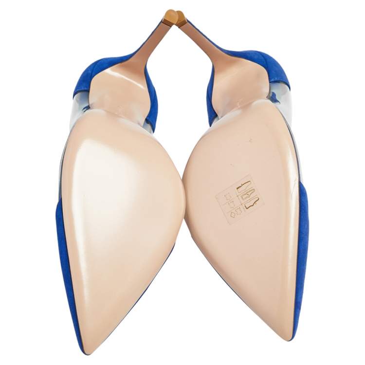 Pre Owned Gianvito Rossi Blue Suede And  PVC Plexi Pumps Size 41