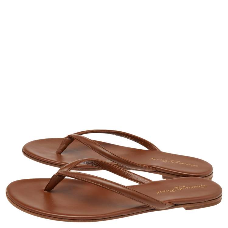 Pre Owned Gianvito Rossi Brown Leather Flats Size 36