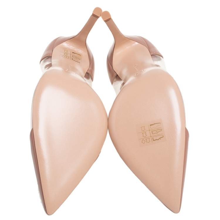 Pre Owned Gianvito Rossi Beige Leather And PVC Plexi Pointed Toe Pumps Size 36