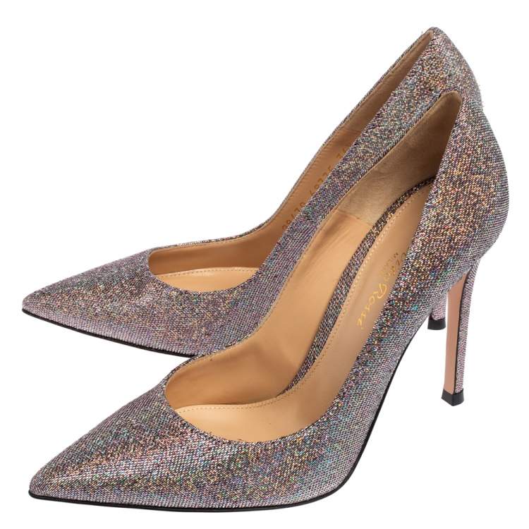 Pre Owned Gianvito Rossi Multicolor Lurex Fabric  Gianvito Pointed Toe Pumps Size 36.5