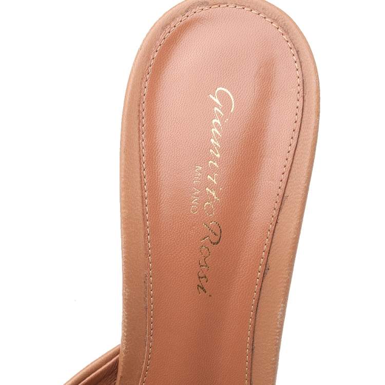 Pre Owned Gianvito Rossi Beige Studded Leather Open Toe Sandals Size 38.5