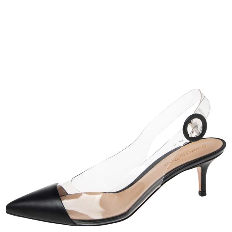 Pre Owned Gianvito Rossi Black Leather And PVC Plexi Slingback Pumps Size 40
