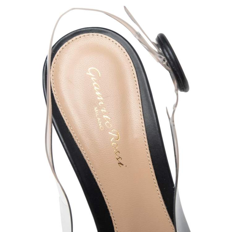 Pre Owned Gianvito Rossi Black Leather And PVC Plexi Slingback Pumps Size 40