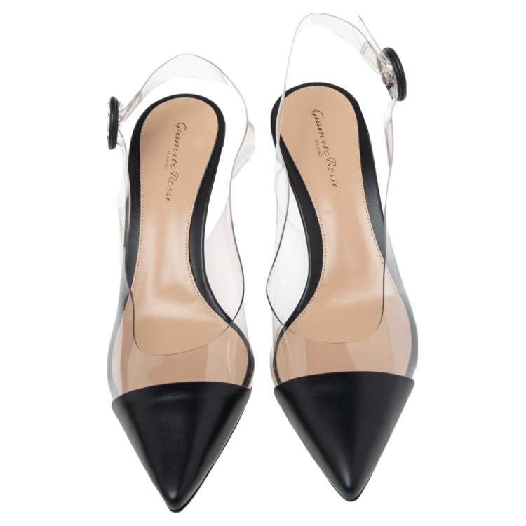 Pre Owned Gianvito Rossi Black Leather And PVC Plexi Slingback Pumps Size 40