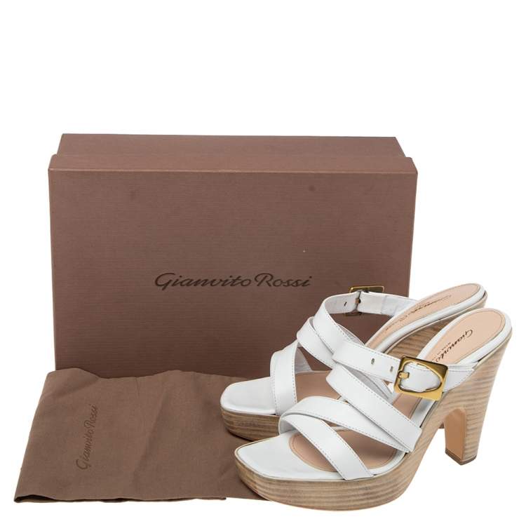 Pre Owned Gianvito Rossi White Leather  Strappy Platform Sandals  Size 38