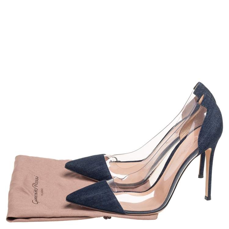 Pre Owned Gianvito Rossi Navy Blue Denim And PVC Plexi Pointed Toe Pumps Size 40