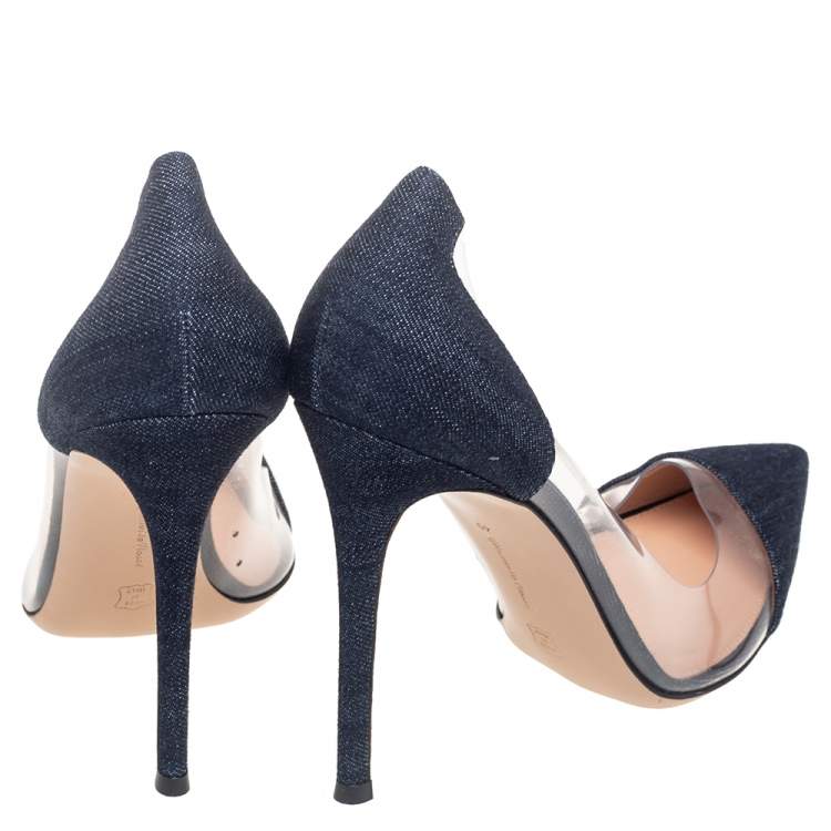Pre Owned Gianvito Rossi Navy Blue Denim And PVC Plexi Pointed Toe Pumps Size 40