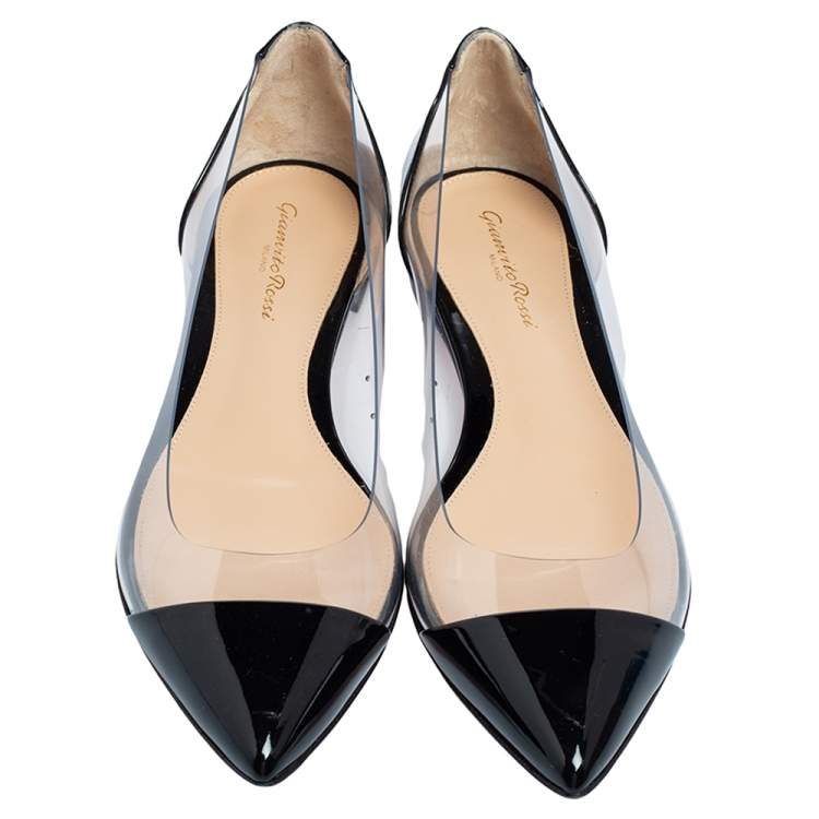 Pre Owned Gianvito Rossi Black Patent Leather and PVC Plexi Ballet Flats Size 39