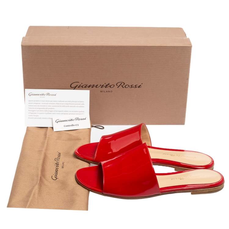 Pre Owned Gianvito Rossi Red Patent Leather Capri Flat Slides Size 36 