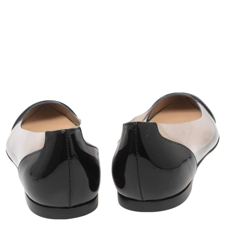 Pre Owned Gianvito Rossi Black Patent Leather And PVC Plexi Ballet Flats Size 38.5