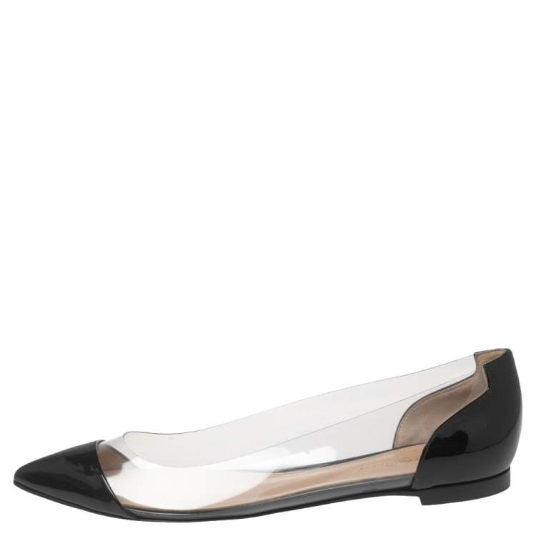 Gianvito Rossi Black Patent Leather And PVC Plexi Ballet Flats