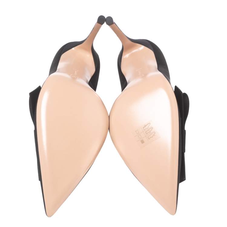 Pre Owned Gianvito Rossi Black Satin Kyoto Bow Pointed-Toe Pumps Size 41.5