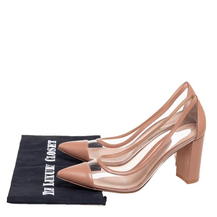 Pre Owned Gianvito Rossi Beige PVC And Leather Block Heel Pumps Size 41