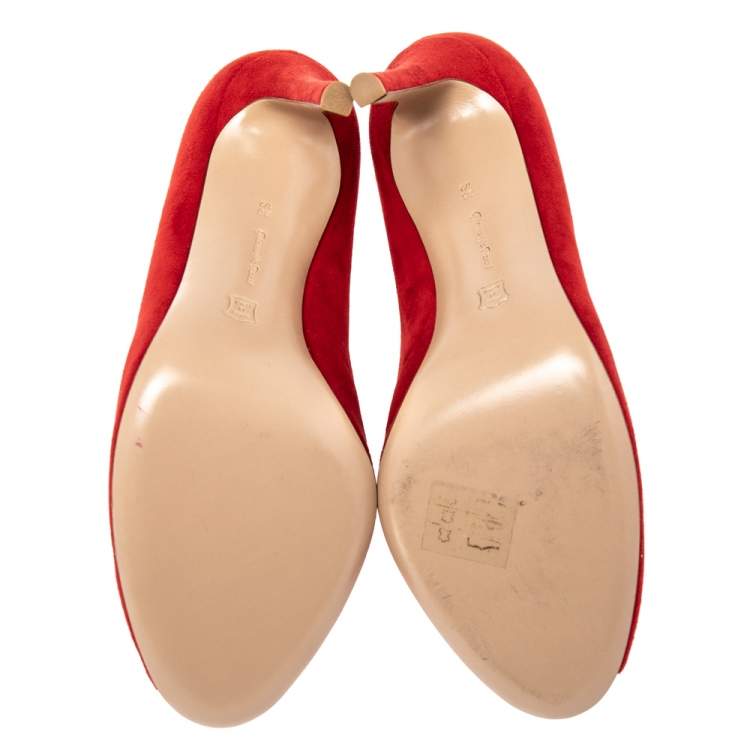 Pre Owned Gianvito Rossi Red Suede Vamp Booties Size 38.6