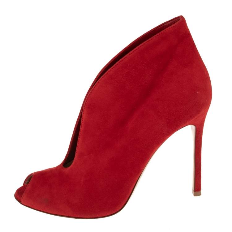 Pre Owned Gianvito Rossi Red Suede Vamp Booties Size 38.6