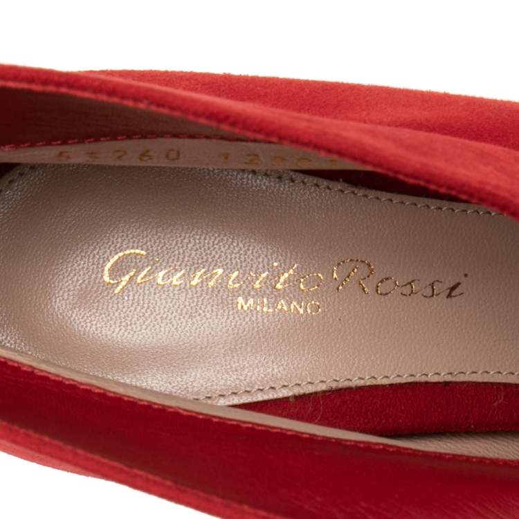 Pre Owned Gianvito Rossi Red Suede Vamp Booties Size 38.6