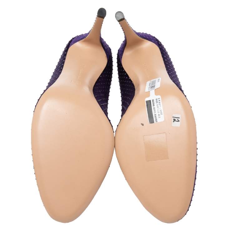 Pre Owned Gianvito Rossi Purple Satin Embellished Round Toe  Pumps Size 40.5