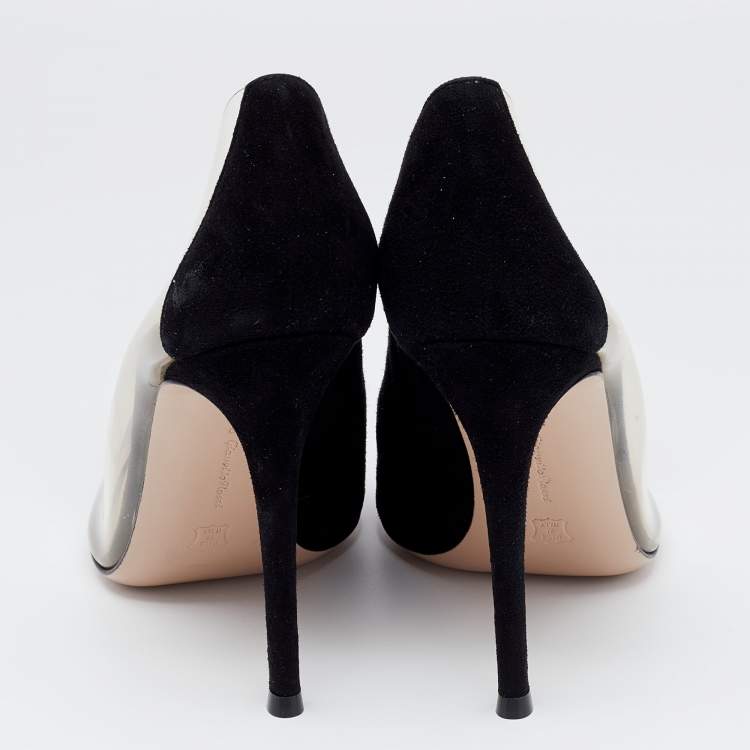 Pre Owned Gianvito Rossi Black Suede And PVC Plexi Pointed Toe Pumps Size 39