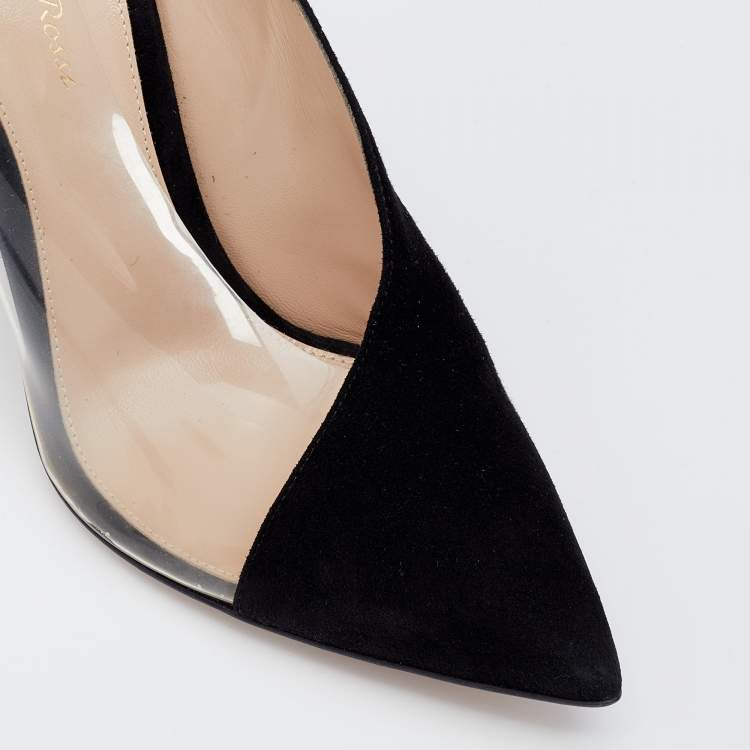 Pre Owned Gianvito Rossi Black Suede And PVC Plexi Pointed Toe Pumps Size 39