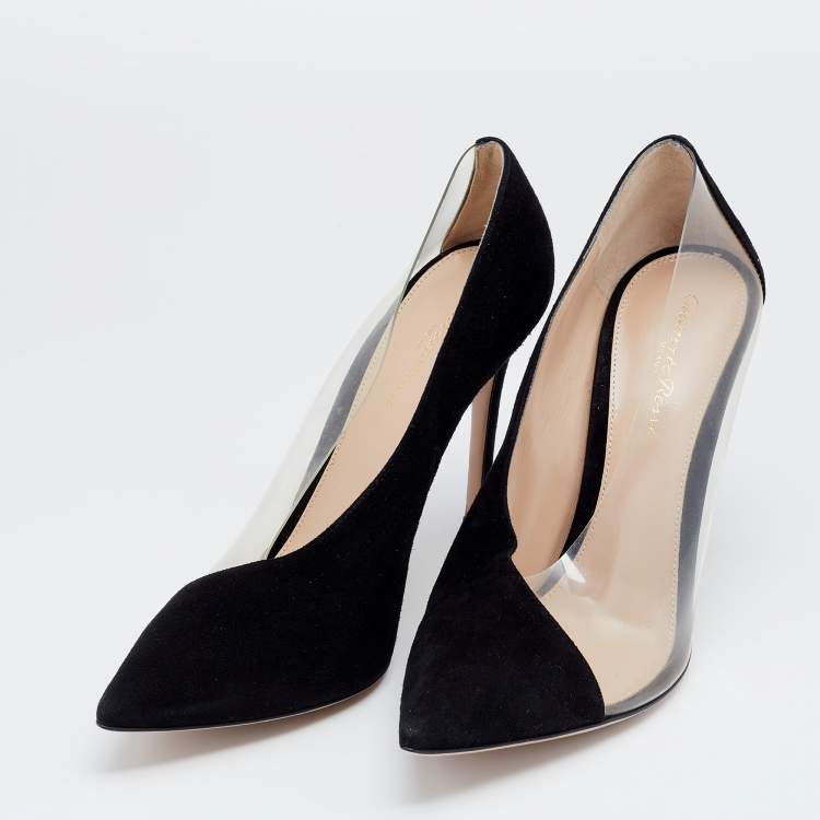 Pre Owned Gianvito Rossi Black Suede And PVC Plexi Pointed Toe Pumps Size 39