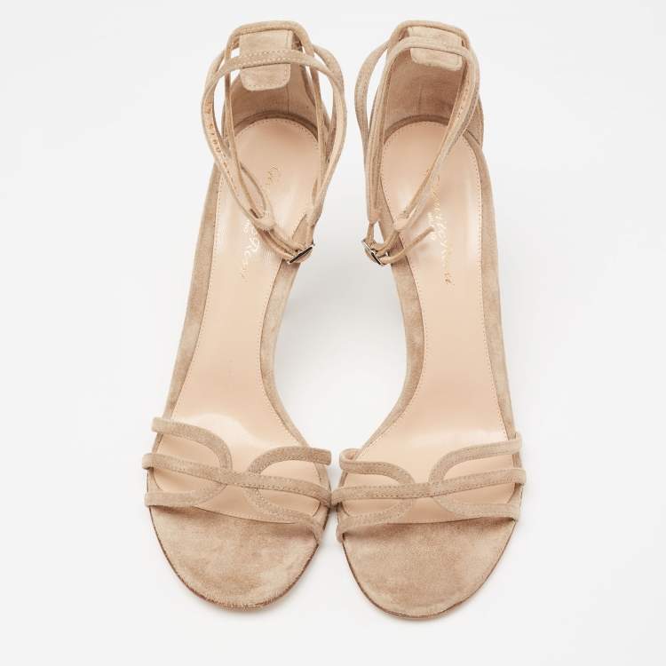 Pre Owned Gianvito Rossi Beige Suede Ankle-Strap Sandals Size 41