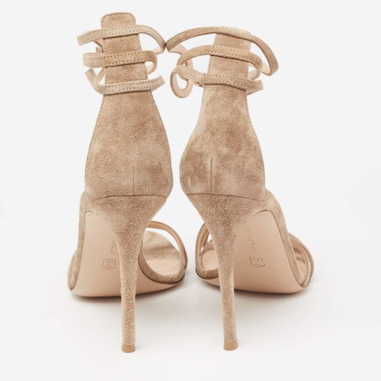 Pre Owned Gianvito Rossi Beige Suede Ankle-Strap Sandals Size 41